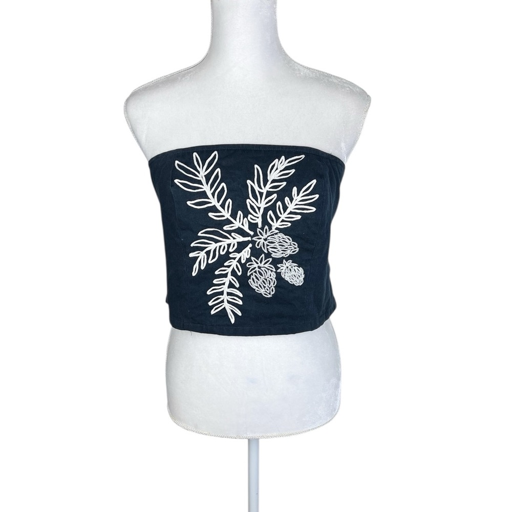 Anthropologie Maeve Black Strapless Tube Top Y2K Embroidery Size 8